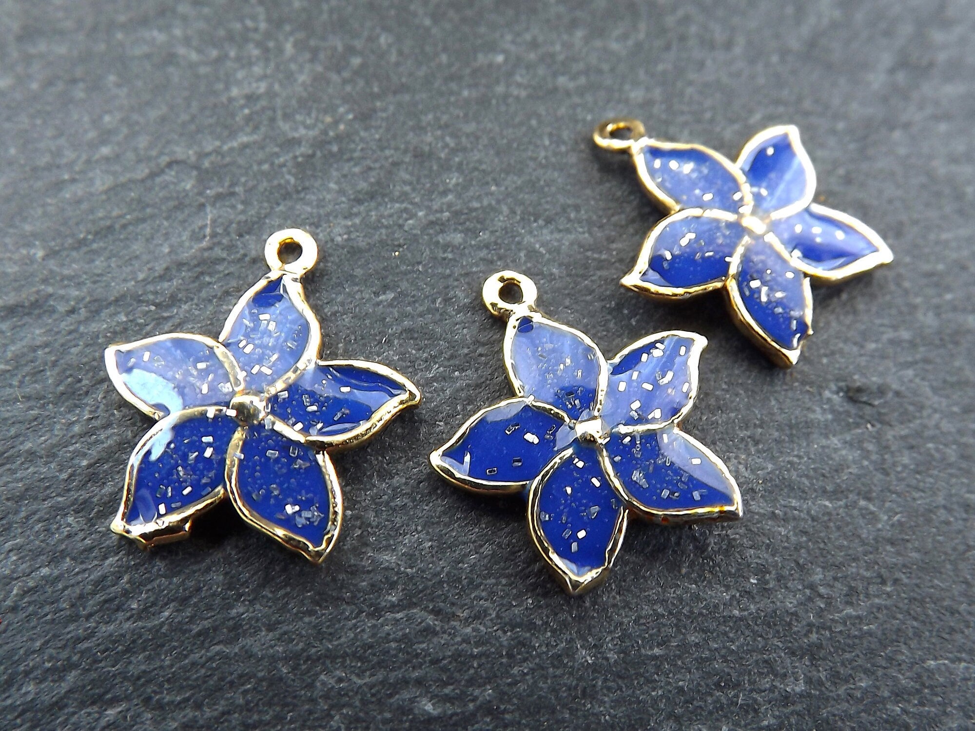 3 Blue Enamel Flower Charms, Mini Flower Pendants, Enamel Charms, For  Jewelry Making, Royal Blue, 22k Gold Plated, 3pcs